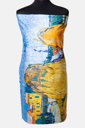 Eșarfe tip Cashmere - Esarfa cashmere cu doua fete imprimata cu un peisaj campenesc cu capite de fan