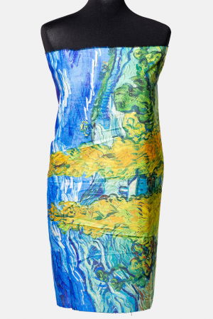 Esarfa cashmere cu doua fete imprimata cu un peisaj campenesc cu capite de fan [1]