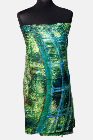 Eșarfe tip Cashmere - Esarfa cashmere cu doua fete imprimata cu un peisaj de padure cu podet