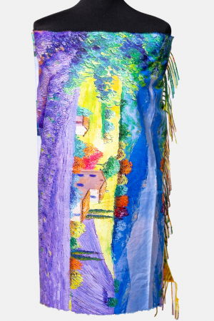 Eșarfe tip Cashmere - Esarfa cashmere cu doua fete imprimata dupa reproducerea unui tablou cu campuri de lavanda