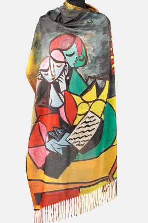 ACCESORII DAMĂ - Esarfa cashmere cu doua fete imprimata cu reproducerea "Two girls reading" a lui Picasso