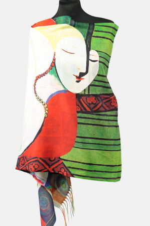Eșarfe tip Cashmere cu Lurex - Esarfa cashmere cu fir de lurex, doua fete imprimata cu reproducere dupa " Visul" lui Picasso