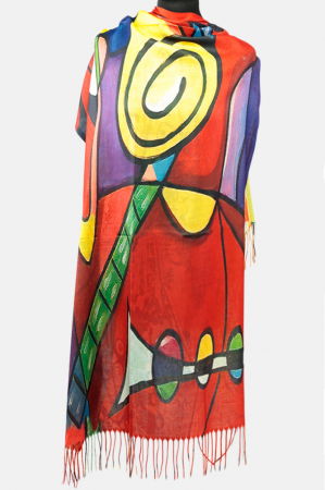 ACCESORII DAMĂ - Esarfa cashmere cu doua fete imprimata cu reproducere colorata intens a lui Picasso