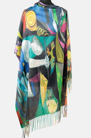 ACCESORII DAMĂ - Esarfa cashmere cu fir de lurex, doua fete imprimata cu reproduceri supraealiste dupa Picasso