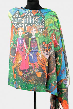 Esarfa cashmere cu fir de lurex, doua fete imprimata cu un model fantasmagoric gen Desigual [1]