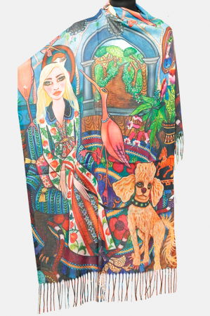 Eșarfe tip Cashmere cu Lurex - Esarfa cashmere cu fir de lurex, doua fete imprimata cu un model fantasmagoric gen Desigual