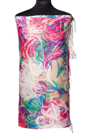 Eșarfe tip Cashmere - Esarfa cashmere cu fir din lurex, flori stilizate pe fond bej