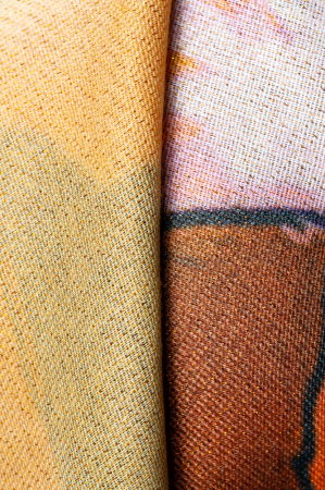 Esarfa cashmere cu fir din lurex, model abstract portocaliu, albastru si bej [1]