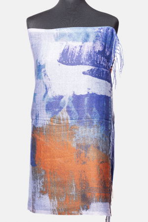 Esarfa cashmere cu fir din lurex, nuante de albastru si caramiziu Brush