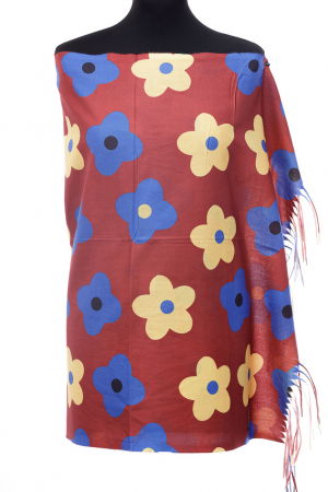 Eșarfe tip Cashmere - Esarfa casmir cu flori glabene si albastre pe fond bordo