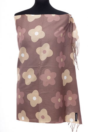 Esarfa casmir cu flori bej pe fond camel