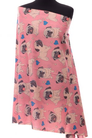 Eșarfe tip Cashmere - Esarfa casmir cu imprimeu catei pug pe fond roz