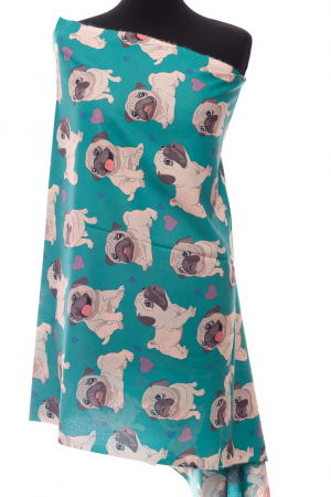 Eșarfe tip Cashmere - Esarfa casmir cu imprimeu catei pug pe fond verde