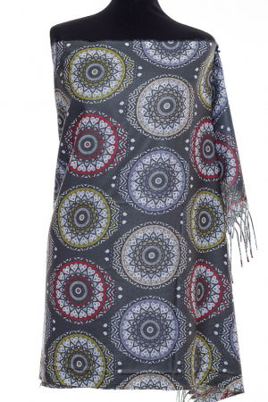 ACCESORII DAMĂ - Esarfa casmir cu imprimeu mandale si inimi pe fond kaki