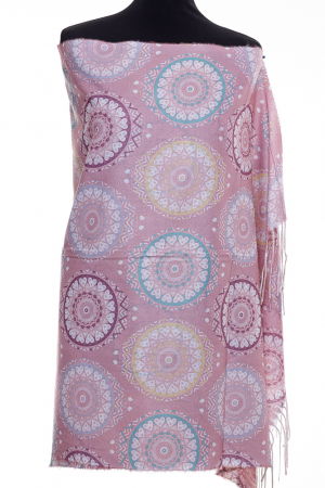 ACCESORII DAMĂ - Esarfa casmir cu imprimeu mandale si inimi pe fond roz