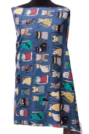 Eșarfe tip Cashmere - Esarfa casmir cu imprimeu pisicute cochete pe fond albastru jeans