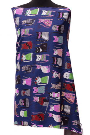 Eșarfe tip Cashmere - Esarfa casmir cu imprimeu pisicute cochete pe fond bleumarin