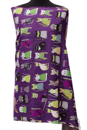 Eșarfe tip Cashmere - Esarfa casmir cu imprimeu pisicute cochete pe fond mov inchis