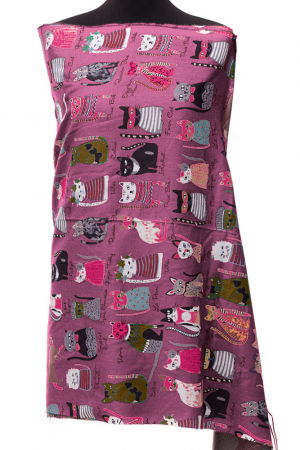 ACCESORII DAMĂ - Esarfa casmir cu imprimeu pisicute cochete pe fond roz inchis