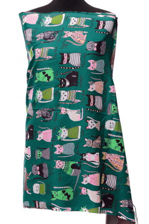 Eșarfe tip Cashmere - Esarfa casmir cu imprimeu pisicute cochete pe fond turcoaz inchis