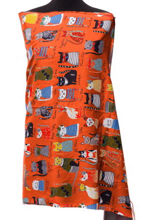 Eșarfe tip Cashmere - Esarfa casmir cu imprimeu pisicute cochete pe fond portocaliu