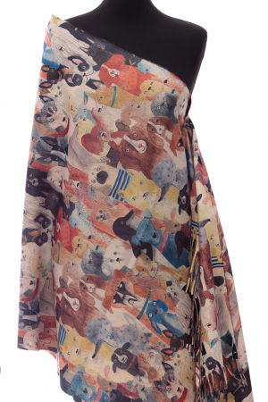 Eșarfe tip Cashmere - Esarfa casmir cu imprimeu catei diversi multicolora