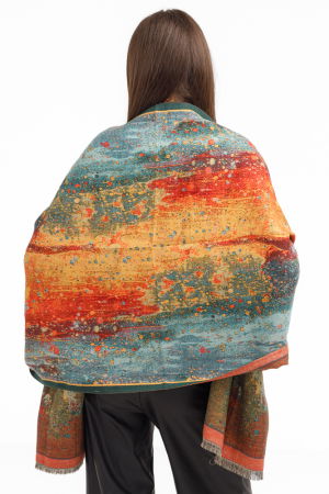 Esarfa din lana si bumbac cu imprimeu spectaculos portocaliu si galben [1]