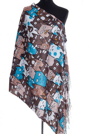 ACCESORII DAMĂ - Esarfa casmir cu pisici cu ochi mari predominant maron si turcoaz