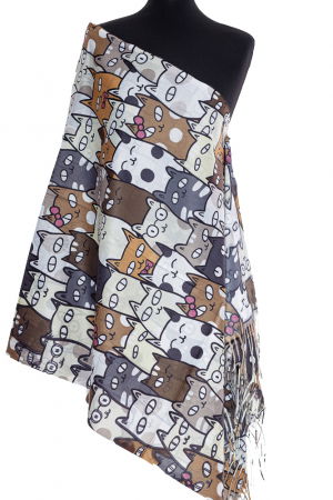 ACCESORII DAMĂ - Esarfa casmir cu pisici cu ochi mari predominant bej si camel