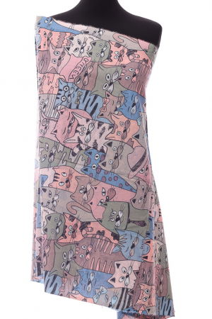 ACCESORII DAMĂ - Esarfa casmir cu pisici vagaboande cu nuante multicolore cu roz