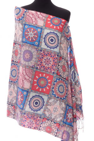 Eșarfe tip Cashmere - Esarfa casmir dreptunghiulara cu patrate modele marocane predominant rosu