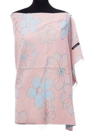 Eșarfe tip Cashmere - Esarfa casmir dubla fata cu flori mari bleu pe fond roz