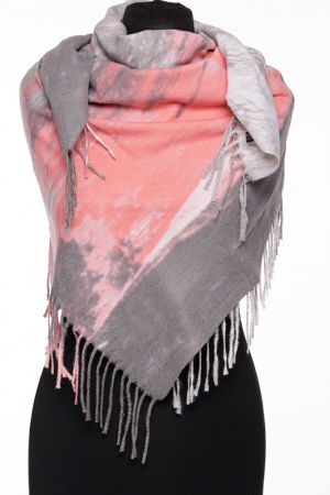 Eșarfe tip Cashmere - Esarfa casmir patrata cu pete de culoare, nuante pastelate de roz, gri si alb