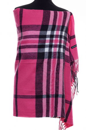 Eșarfe tip Cashmere - Esarfa casmir unisex cu carouri pe fond fucsia