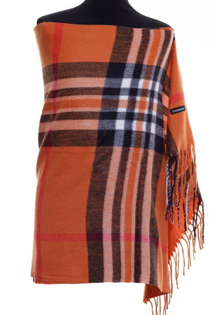 Eșarfe tip Cashmere - Esarfa casmir unisex cu carouri pe fond portocaliu