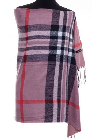Eșarfe tip Cashmere - Esarfa casmir unisex cu carouri pe fond roz prafuit
