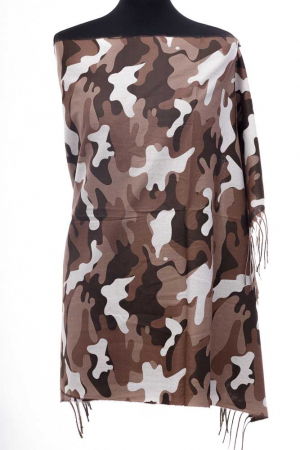 ACCESORII DAMĂ - Esarfa casmir unisex cu imprimeu army pe fond maron