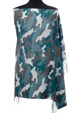 ACCESORII DAMĂ - Esarfa casmir unisex cu imprimeu army pe fond verde