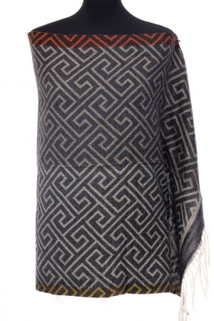 Eșarfe tip Cashmere - Esarfa casmir unisex cu imprimeu geometric pe fond negru