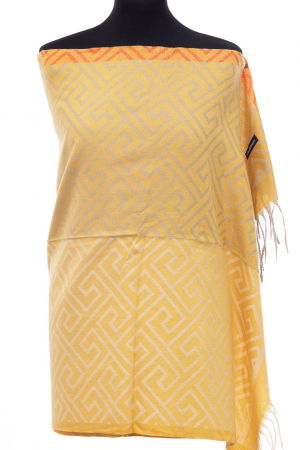 Eșarfe tip Cashmere - Esarfa casmir unisex cu imprimeu geometric pe fond galben