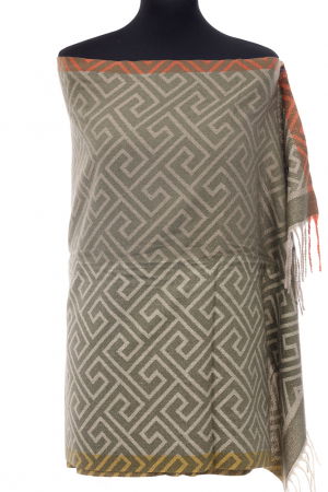 Eșarfe tip Cashmere - Esarfa casmir unisex cu imprimeu geometric pe fond verde kaki