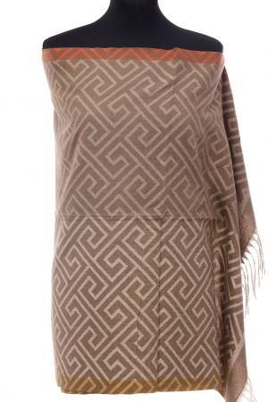 Eșarfe tip Cashmere - Esarfa casmir unisex cu imprimeu geometric pe fond capucino
