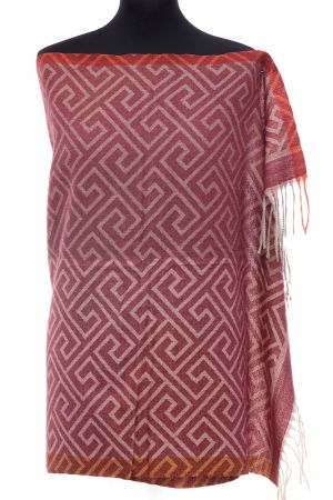 Eșarfe tip Cashmere - Esarfa casmir unisex cu imprimeu geometric pe fond bordo