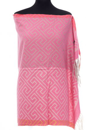 Eșarfe tip Cashmere - Esarfa casmir unisex cu imprimeu geometric pe fond roz