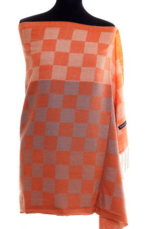 Eșarfe tip Cashmere - Esarfa casmir unisex cu imprimeu tabla de sah pe fond portocaliu