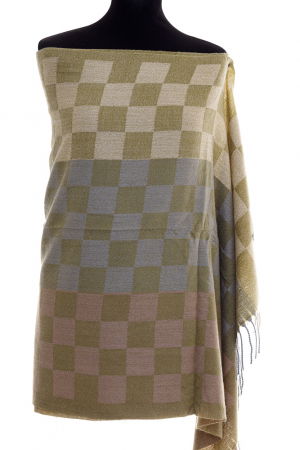 Eșarfe tip Cashmere - Esarfa casmir unisex cu imprimeu tabla de sah pe fond verde deschis