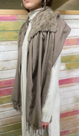 Eșarfă cu blăniță ecologică pe centru și franjuri decorative, bej [2]