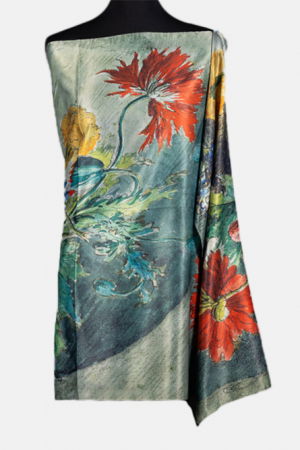 Eșarfe tip Cashmere - Esarfa cashmere cu doua fete cu imprimeu floral si verso cu Frida Kahlo