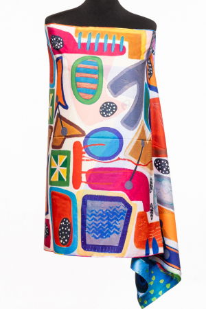 Esarfa cu doua fete, din matase, cu imprimeu 4 pisici multicolore [1]