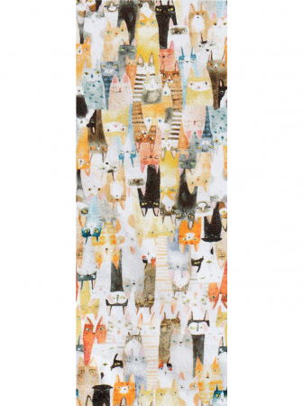 Esarfa cu doua fete, din matase, cu imprimeu diferite pisici in copac pe fond camel [4]